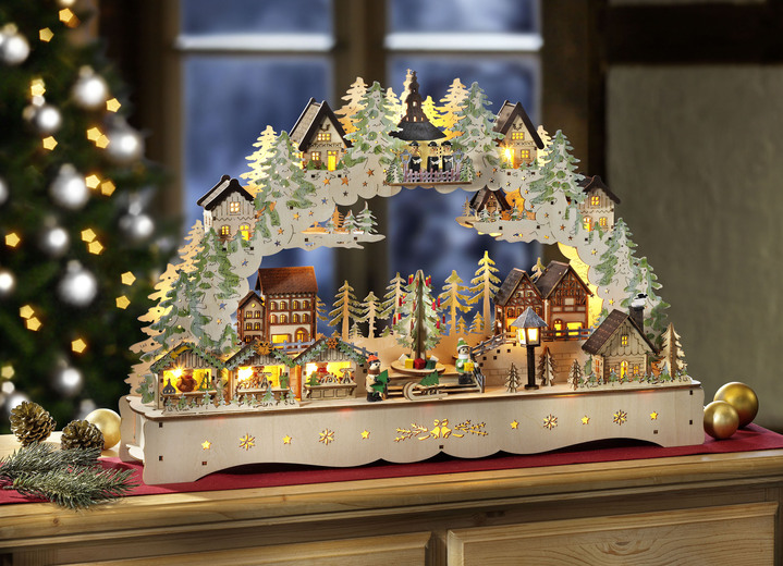 Weihnachtliche Dekorationen - Schwibbogen mit Seiffener Kirche, in Farbe NATUR
