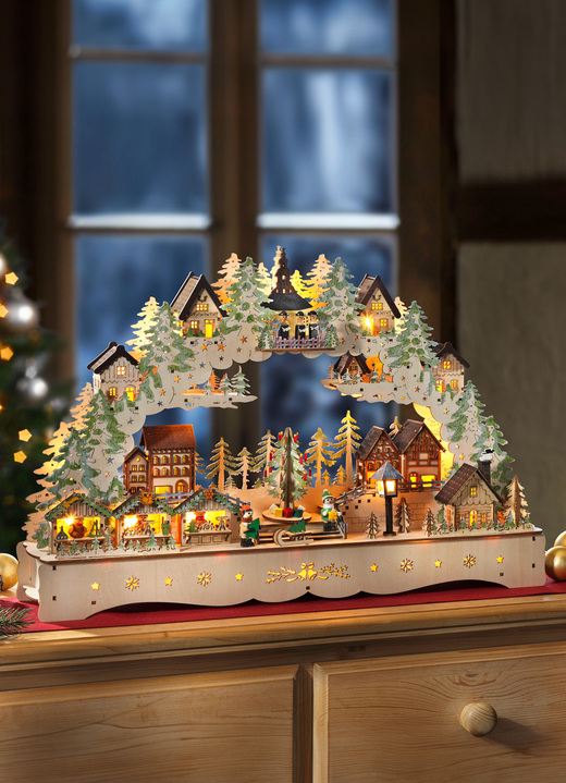 Weihnachtliche Dekorationen - Schwibbogen mit Seiffener Kirche Ansicht 2 Weihnachtliche Dekorationen - Schwibbogen mit Seiffener Kirche, in Farbe NATUR Ansicht 2