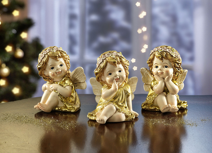 Weihnachtliche Dekorationen - Engel, 3er-Set, aus Polyresin, in Farbe GOLD