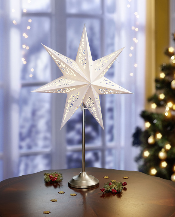Weihnachtliche Dekorationen - Tischleuchte Stern aus Papier, in Farbe WEISS Ansicht 1