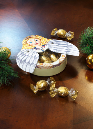 Weihnachtliche Geschenkideen - Engelsdose mit aufklappbaren Flügeln, in Farbe BUNT