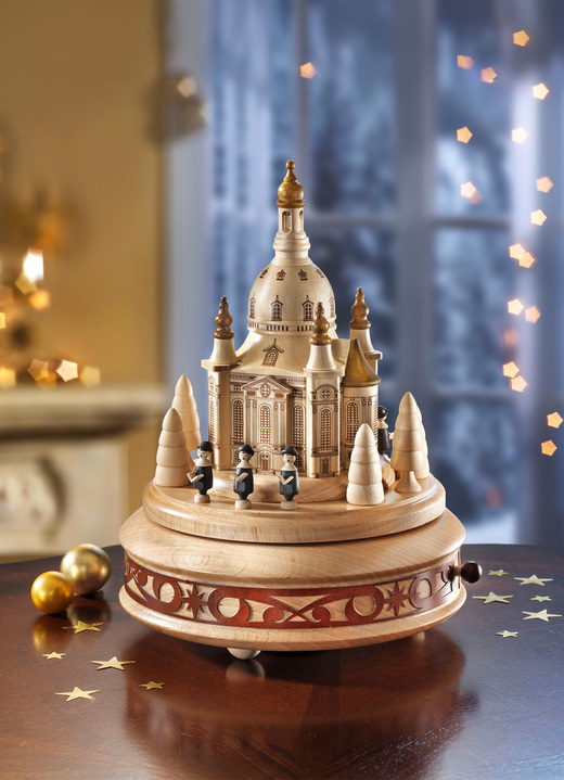 Aus dem Erzgebirge - Spieldose Dresdener Frauenkirche aus Massivholz, in Farbe NATUR Ansicht 2