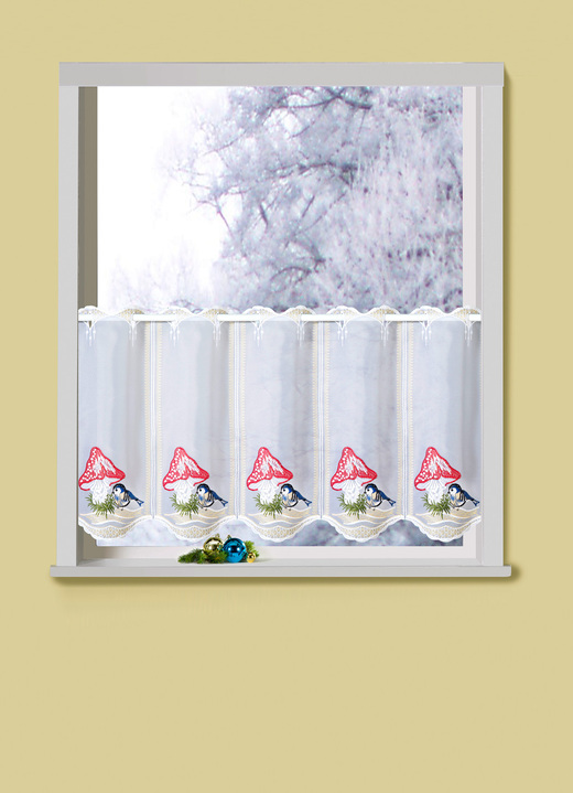 Fensterdekorationen - Kurzstore mit echter Plauener Stickerei, in Größe 788 (H40xB 95 cm) bis 792 (H40xB160 cm), in Farbe WEISS-BUNT Ansicht 1