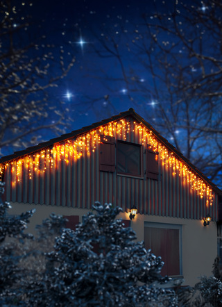 Außendekorationen - LED-Lichtervorhang Sternenregen aus PVC, in Farbe WEISS
