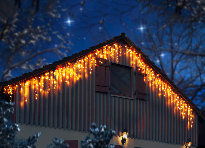 Außendekorationen - LED-Lichtervorhang Sternenregen aus PVC, in Farbe WEIß