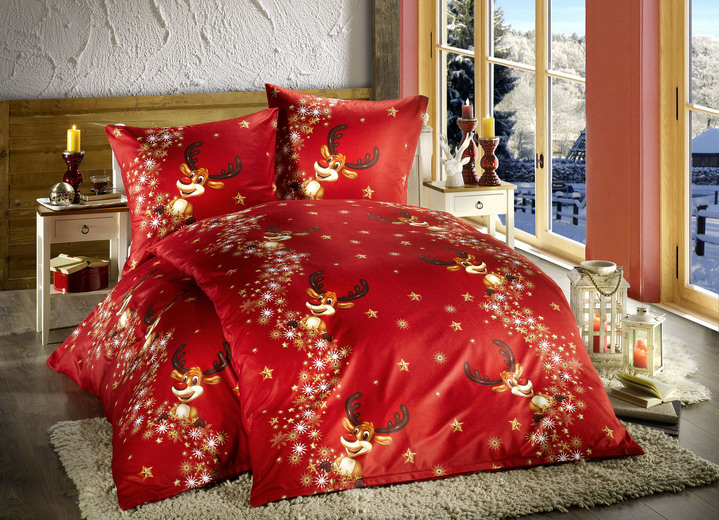 - Flanell Bettwäsche-Garnitur, in Farbe ROT