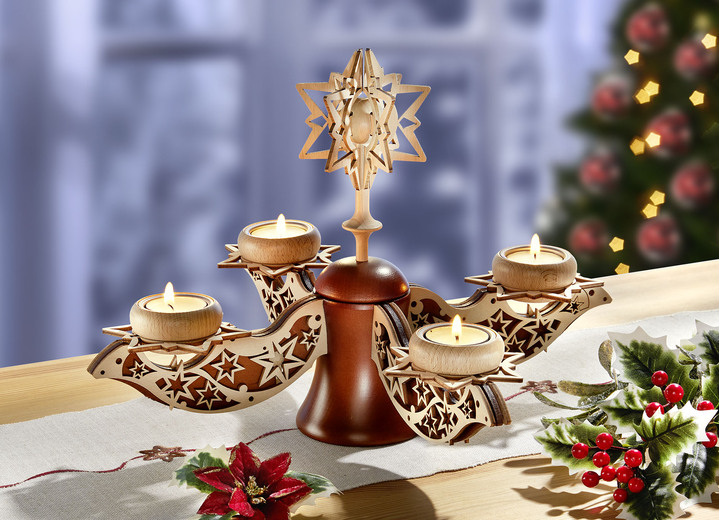 - Handgearbeiteter Adventsleuchter aus dem Erzgebirge, in Farbe NATUR-BRAUN Ansicht 1