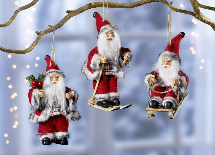 Weihnachtliche Dekorationen - Weihnachtsmänner, 3er-Set, in Farbe ROT-GRAU-SCHWARZ