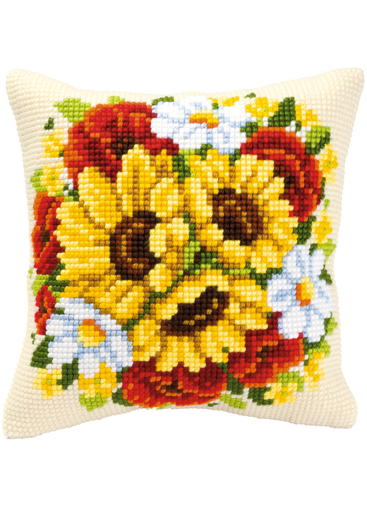 Dekokissen & Hüllen - Stickkissen Sonnenblumen mit Zubehör, in Farbe BUNT
