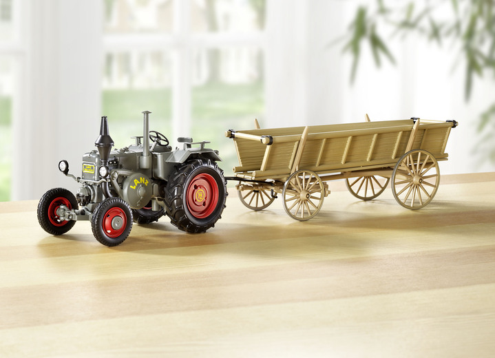 - Lanz Bulldog mit Leiterwagen von Schuco, in Farbe GRAU/BRAUN