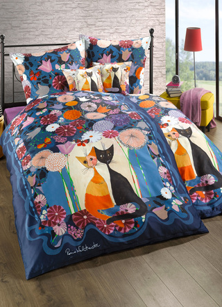 Bettwäschegarnituren - Bettwäsche-Garnitur mit Rosina Wachtmeister-Motiv, in Größe 112 (80x80 cm + 135x200 cm) bis 404 (40x40 cm, Dekokissen), in Farbe MARINEBLAU