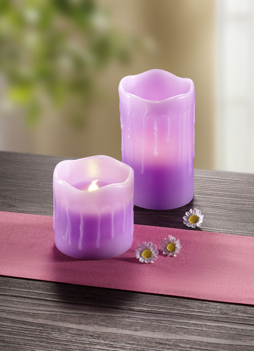 Wohnaccessoires - LED-Echtwachszerzen mit Duft, in Farbe LILA, in Ausführung 4er-Set, lila mit Lavendelduft Ansicht 1