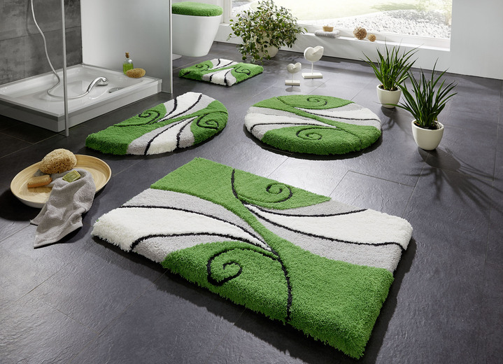- Badgarnitur mit latexbeschichteter, rutschhemmender TPR-Rückseite, in Größe 100 (Vorleger halbrund, 50x 80 cm) bis 112 (WC-Deckelbezug, 47x 50 cm), in Farbe GRÜN Ansicht 2