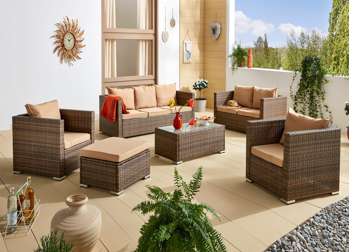 Garten - Sitzgruppe inklussive Sitz- und Rückenpolster, in Farbe CAPPUCCINO