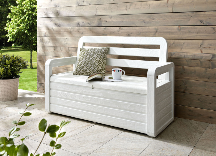 Garten - Truhenbank in toller Holz-Optik, in Farbe WEISS Ansicht 1