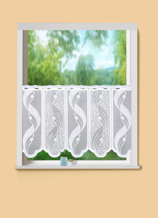 Kurzgardinen - Kurzstore mit modernem Wellen-Dessin, in Größe 661 (H30xB90 cm) bis 865 (H60xB180 cm), in Farbe WEIß