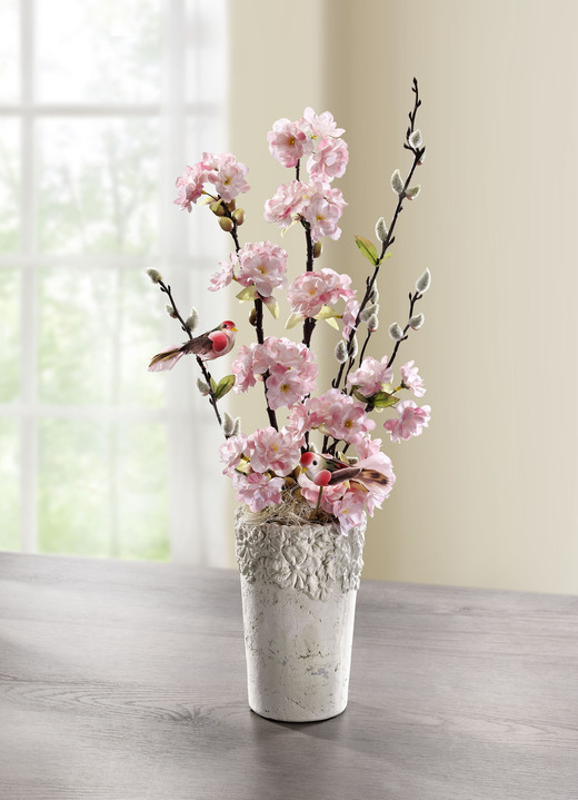 Kunst- & Textilpflanzen - Kirschblütenzweige im Tontopf, in Farbe ROSA