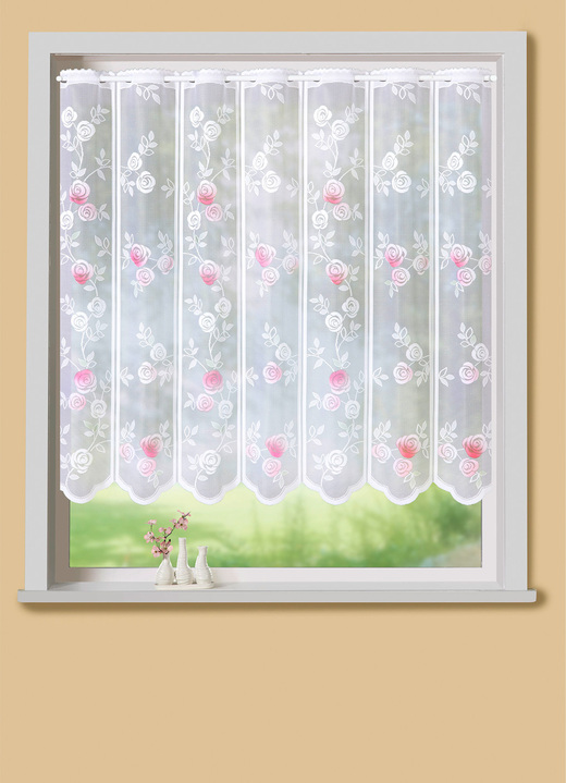 Kurzgardinen - Romantischer Kurzstore mit Röschen-Motiv, in Größe 856 (H 60xB 95 cm) bis 896 (H120xB160 cm), in Farbe WEISS Ansicht 2