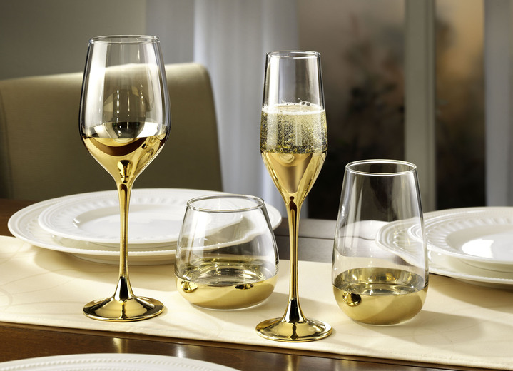 Geschirr - Gläser-Serie aus hochwertigem Kristall-Glas, 4er-Set, in Farbe GOLD-TRANSPARENT, in Ausführung Whiskygläser