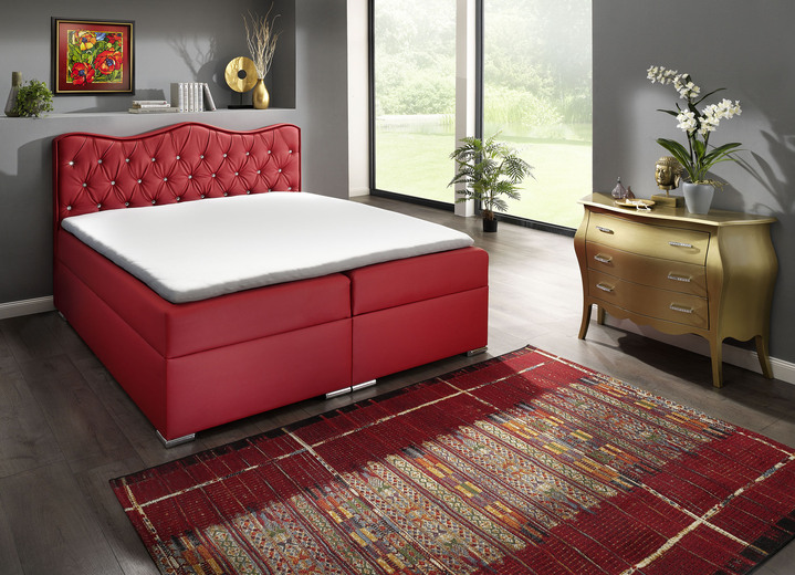 - Boxspringbett mit edlem Kunstlederbezug, in Farbe ROT Ansicht 1