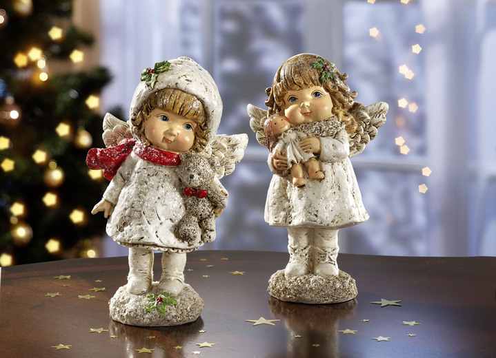Weihnachtliche Dekorationen - Winterengel aus Polyresin, 2er-Set, in Farbe CREME-SILBER