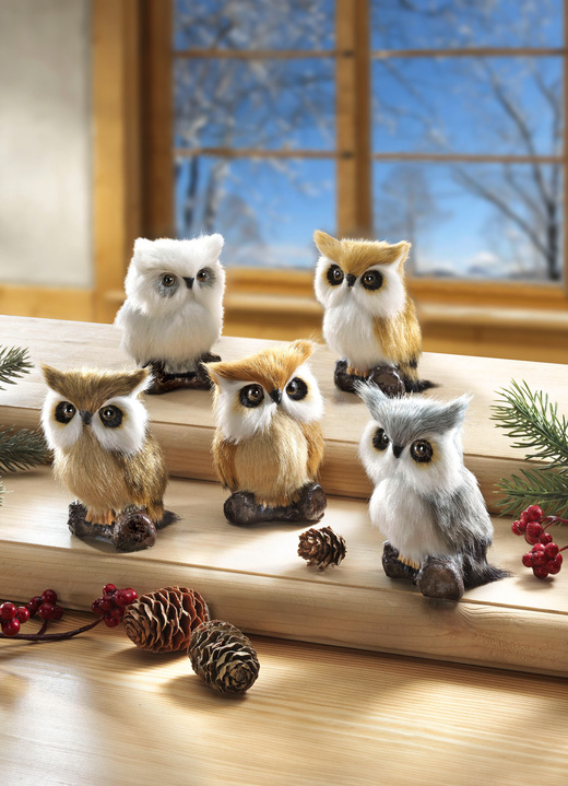 Figuren - Eulen mit Kunstfell, 5er-Set, in Farbe BRAUN Ansicht 2
