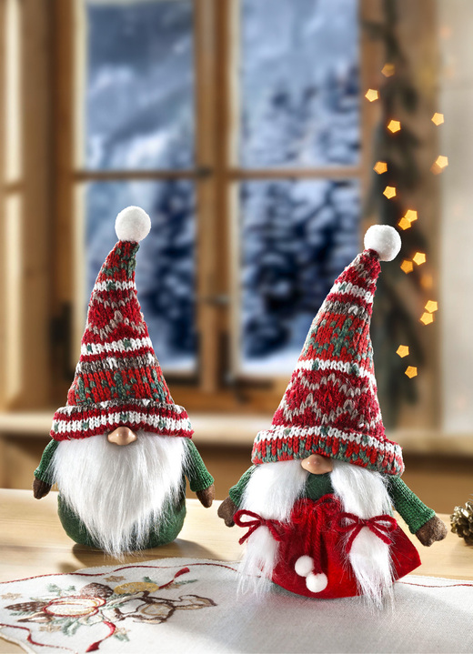 - Wichtel mit winterlichen Zipfelmützen, 2er-Set, in Farbe ROT-GRÜN-WEISS Ansicht 1