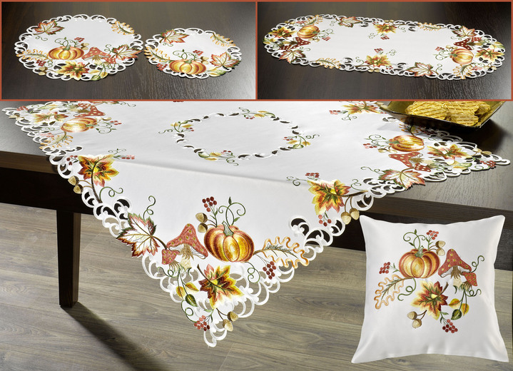 Dekokissen & Hüllen - Tisch- und Raumdekoration mit herbstlichen Motiven, in Größe 101 (Deckchen, 35x 50 cm) bis 404 (Kissenbezug, 40x 40 cm), in Farbe SEKT-BUNT Ansicht 1