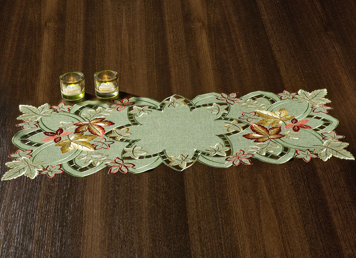 Tischdecken - Tisch- und Raumdekoration mit herbstlicher Stickerei, in Größe 101 (Deckchen, 35x 50 cm) bis 404 (Kissenbezug, 40x 40 cm), in Farbe GRÜN-BUNT Ansicht 3