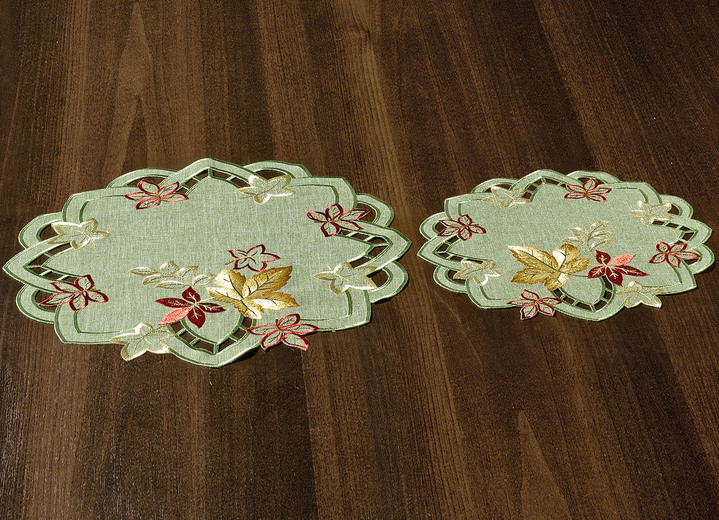 Tischdecken - Tisch- und Raumdekoration mit herbstlicher Stickerei, in Größe 101 (Deckchen, 35x 50 cm) bis 404 (Kissenbezug, 40x 40 cm), in Farbe GRÜN-BUNT Ansicht 4