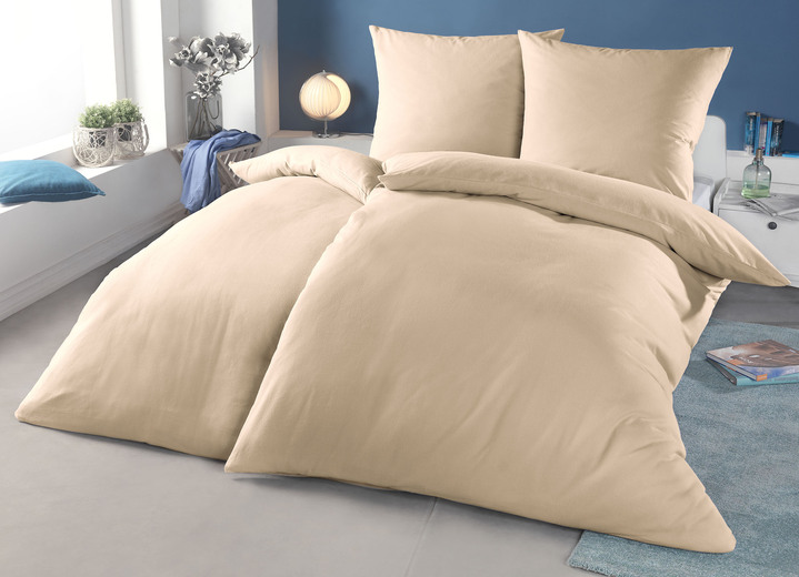 - Biber Bettwäsche-Garnitur mit Reißverschluss, in Größe 111 (40x80 cm + 135x200 cm) bis 115 (80x80 cm + 155x220 cm), in Farbe BEIGE