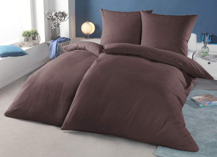 - Biber Bettwäsche-Garnitur mit Reißverschluss, in Größe 111 (40x80 cm + 135x200 cm) bis 115 (80x80 cm + 155x220 cm), in Farbe BRAUN Ansicht 1