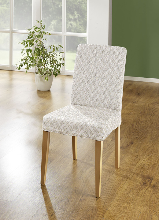 Sessel- & Sofaüberwürfe - Hochwertige Stretchbezüge mit Ornamenten, in Größe 101 (Sesselbezug) bis 112 (Clubsessel-Bezug), in Farbe CREME Ansicht 1