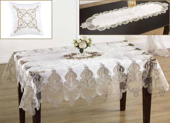 - Tischdecke oder Kissenbezug mit filigran gearbeiteten Motiven, in Größe 130 (Läufer, 40x150 cm) bis 404 (Kissenbezug, 40x 40 cm), in Farbe CREME Ansicht 2