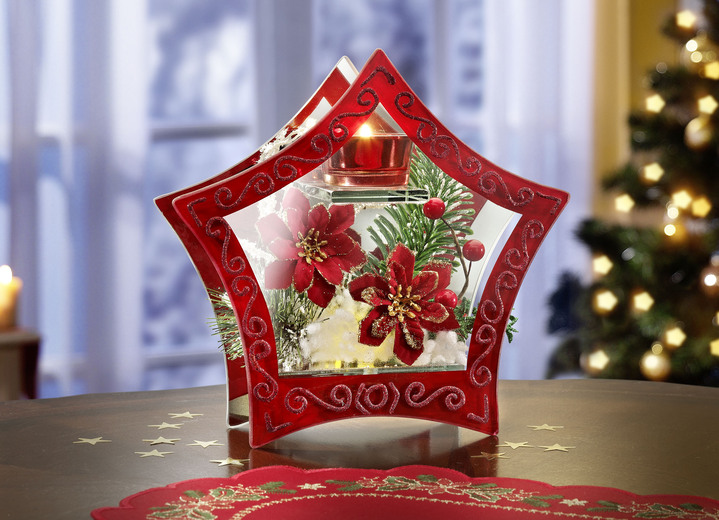 Weihnachtliche Dekorationen - Teelichthalter aus Glas mit Spiegel, in Farbe ROT