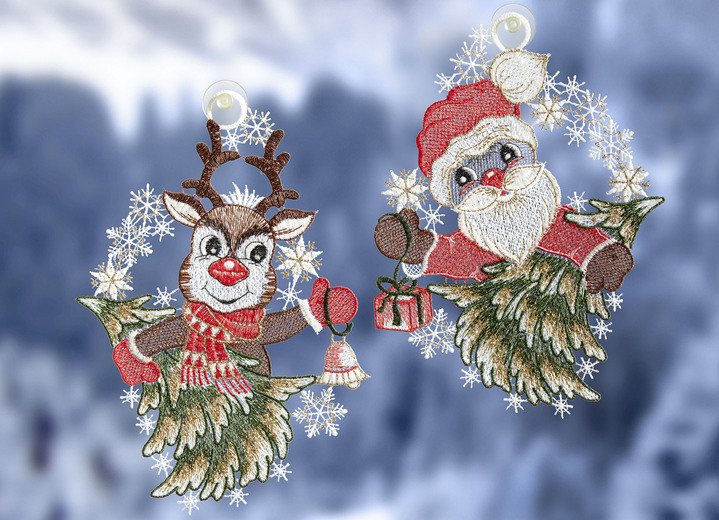 - Fensterbild mit Santa und Rudolph-Motiv, 2er-Set, in Farbe BUNT