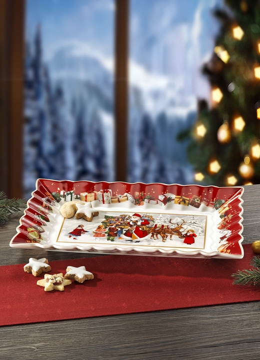 - Servierplatte mit zauberhaftem Weihnachtsmann-Motiv, in Farbe ROT-WEISS Ansicht 1