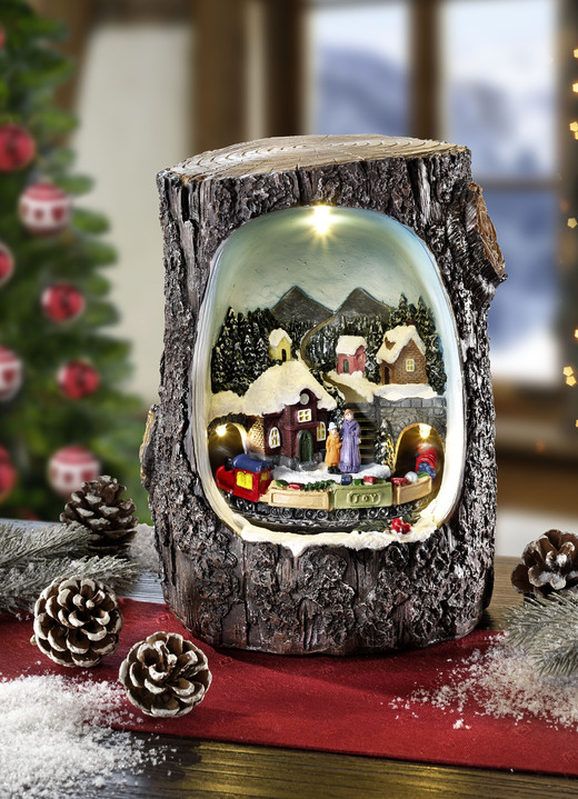 Weihnachtliche Dekorationen - Beleuchteter Baumstamm, in Farbe BRAUN-BUNT