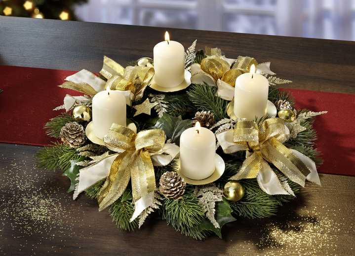 - Adventskranz aus Kunst- und Textilmaterial, in Farbe CREME-GOLD Ansicht 1