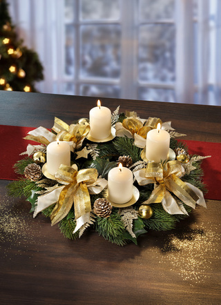 Gestecke & Kränze - Adventskranz aus Kunst- und Textilmaterial, in Farbe CREME-GOLD