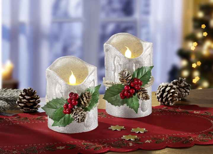 Weihnachtliche Dekorationen - LED-Echtwachskerzen, 2er-Set, in Farbe SILBER Ansicht 1
