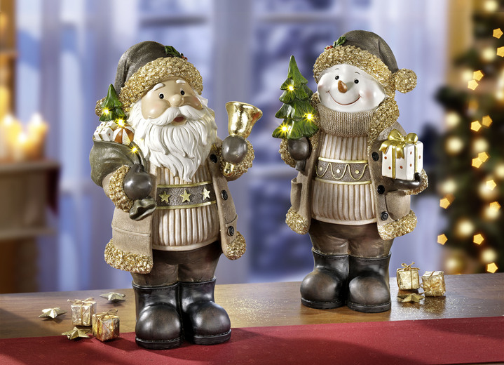 Weihnachten - Beleuchtete Figuren aus Polyresin, in Farbe NATUR-GOLD-BRAUN, in Ausführung Beleuchteter Schneemann Ansicht 2
