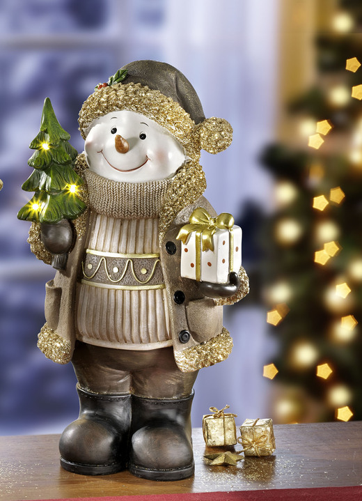 SALE % - Beleuchtete Figuren aus Polyresin, in Farbe NATUR-GOLD-BRAUN, in Ausführung Beleuchteter Schneemann Ansicht 1