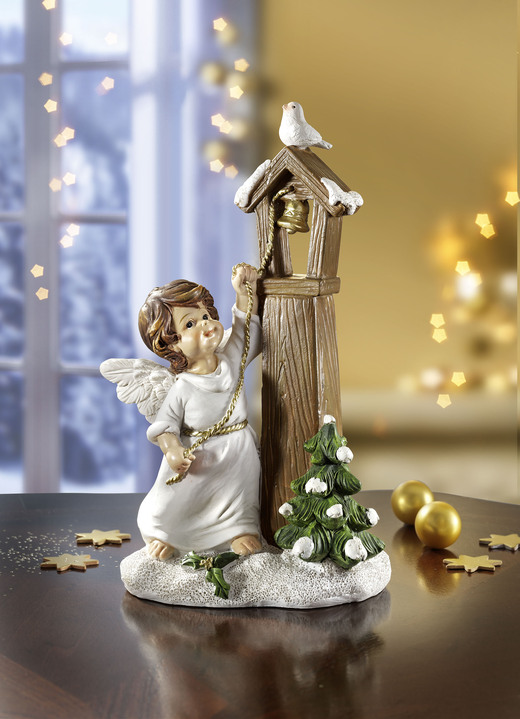 Weihnachtliche Dekorationen - Engel aus Polyresin, in Farbe WEISS-BRAUN-GRÜN