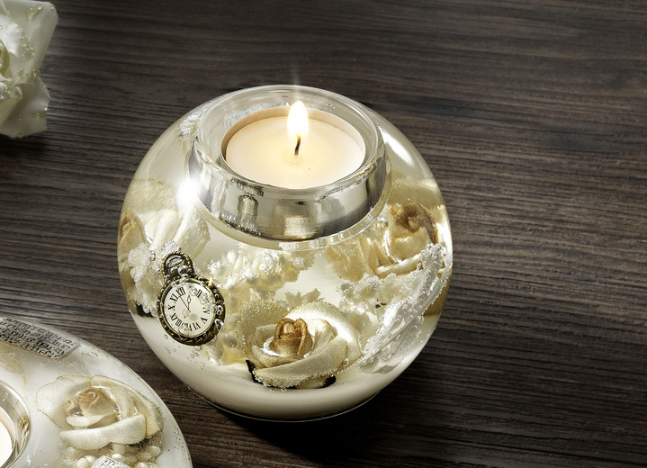 Weihnachtliche Dekorationen - Teelichthalter aus mundgeblasenem Glas von Dreamlight, in Farbe CREME-WEISS, in Ausführung Kugel Ansicht 1