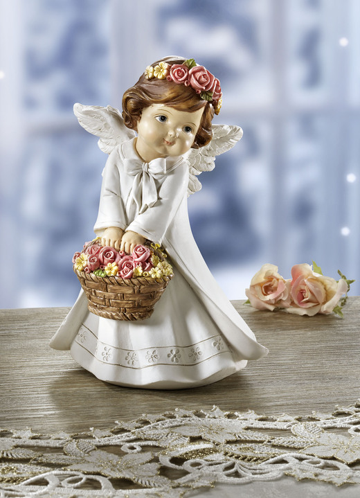 Weihnachtliche Dekorationen - Engel mit Rosenkörbchen, in Farbe WEIß-ROSA