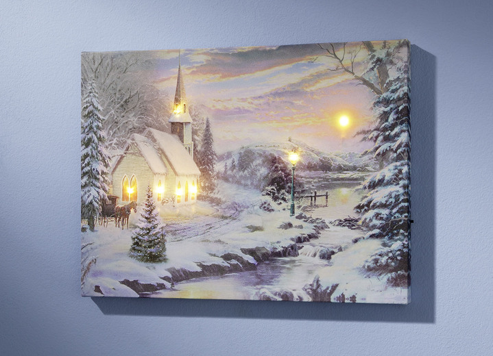 - Batteriebetriebenes LED-Bild mit Winterlandschaft, in Farbe WEISS-BLAU Ansicht 1