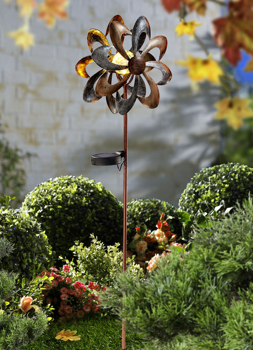 Gartenbeleuchtung - Windrad mit Solarkugel, in Farbe BRAUN