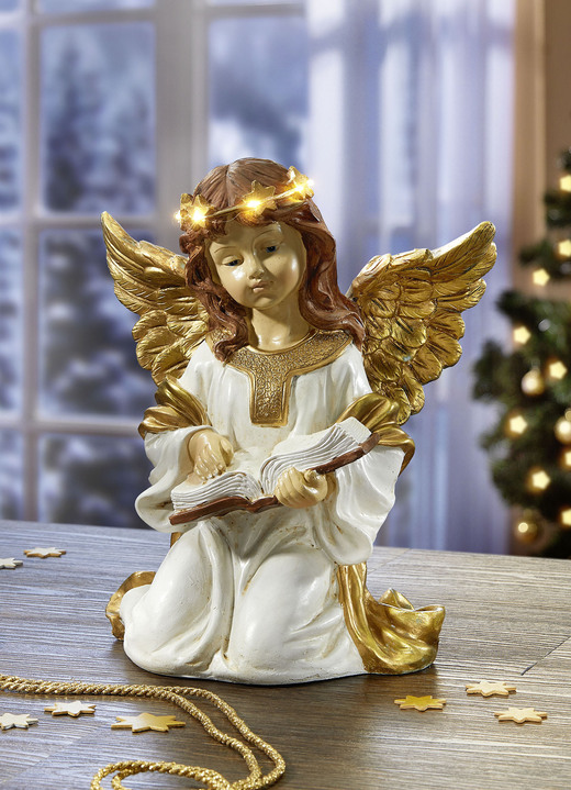 Weihnachtliche Dekorationen - Beleuchteter Engel, batteriebetrieben, in Farbe GOLD-WEIß