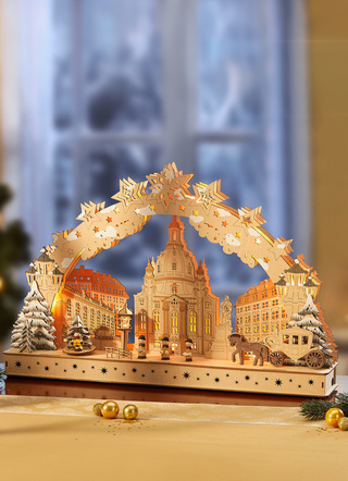 Weihnachten - Schwibbogen aus Holz mit LEDs, in Farbe NATUR